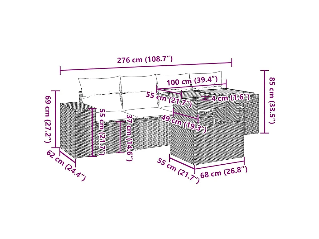 Set Divani da Giardino 5 pz con Cuscini in Polyrattan Nero
