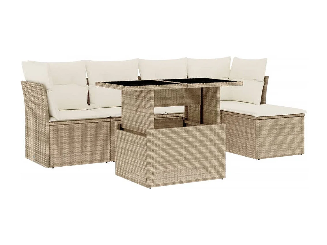Set Divano da Giardino 6 pz con Cuscini Beige in Polyrattan