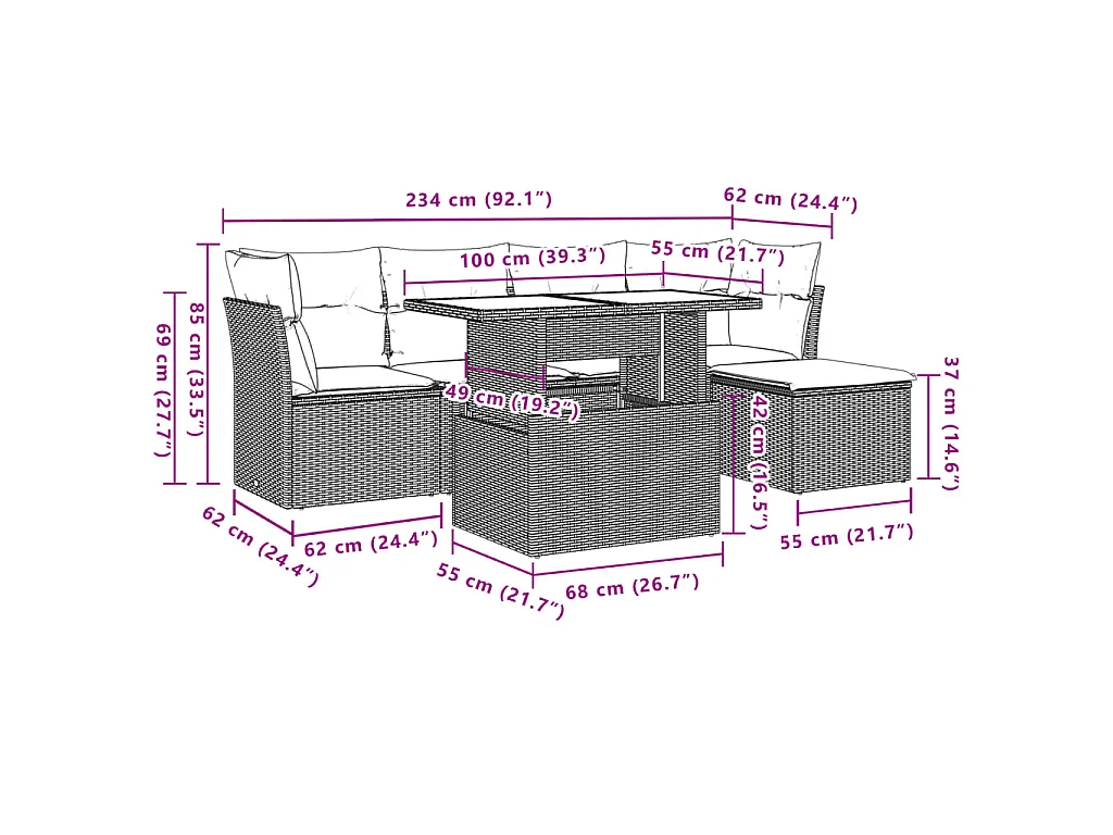 6-tlg. Garten-Sofagarnitur mit Kissen Beige Poly Rattan