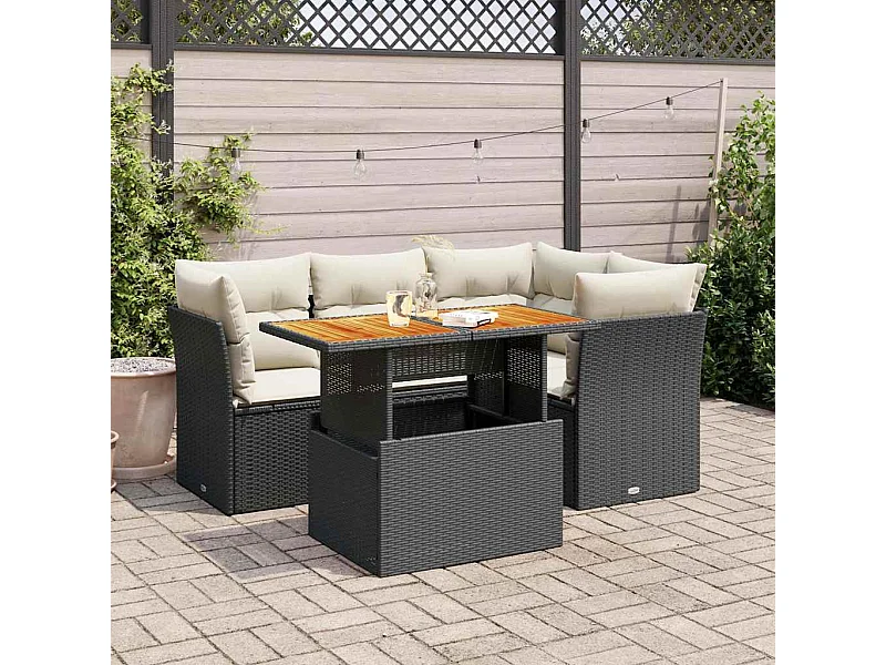 Set Divani da Giardino 5 pz con Cuscini in Polyrattan Nero