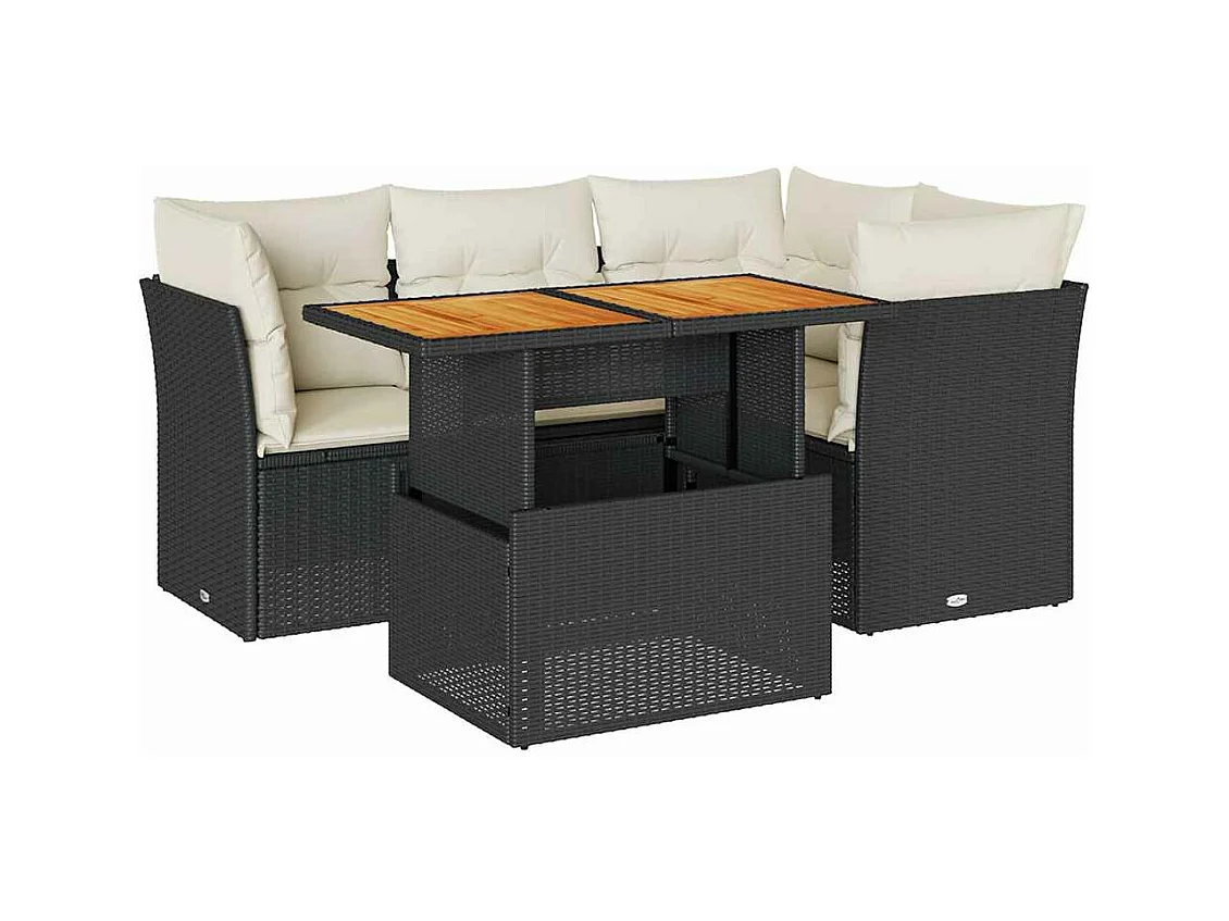 5-tlg. Garten-Sofagarnitur mit Kissen Schwarz Poly Rattan