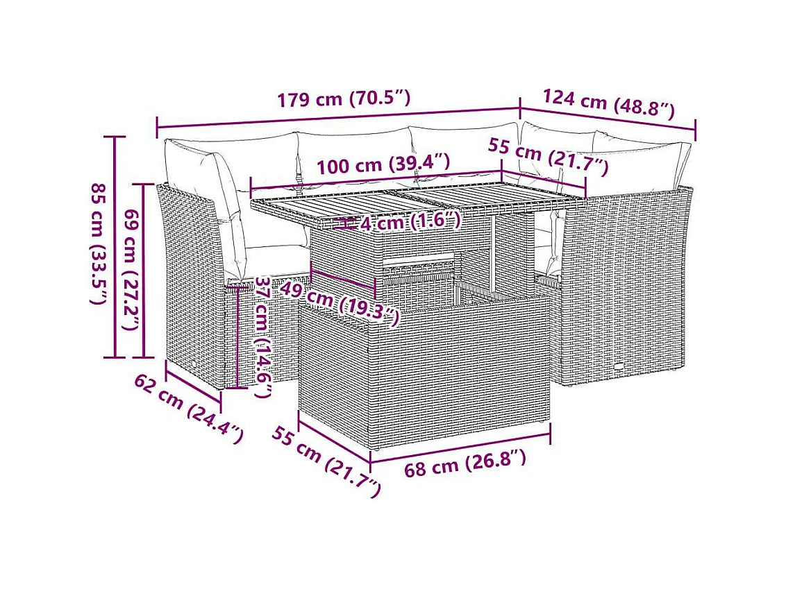 5-tlg. Garten-Sofagarnitur mit Kissen Schwarz Poly Rattan