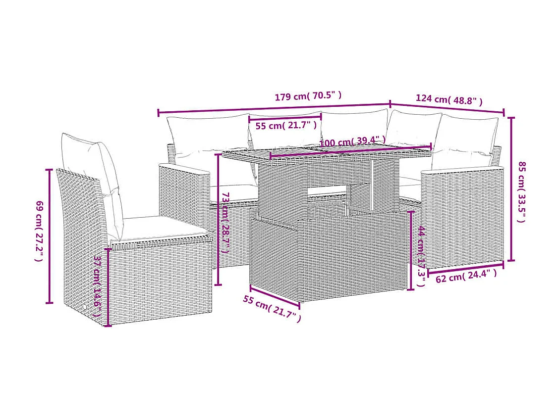 Set Divano da Giardino 6 pz con Cuscini Beige in Polyrattan
