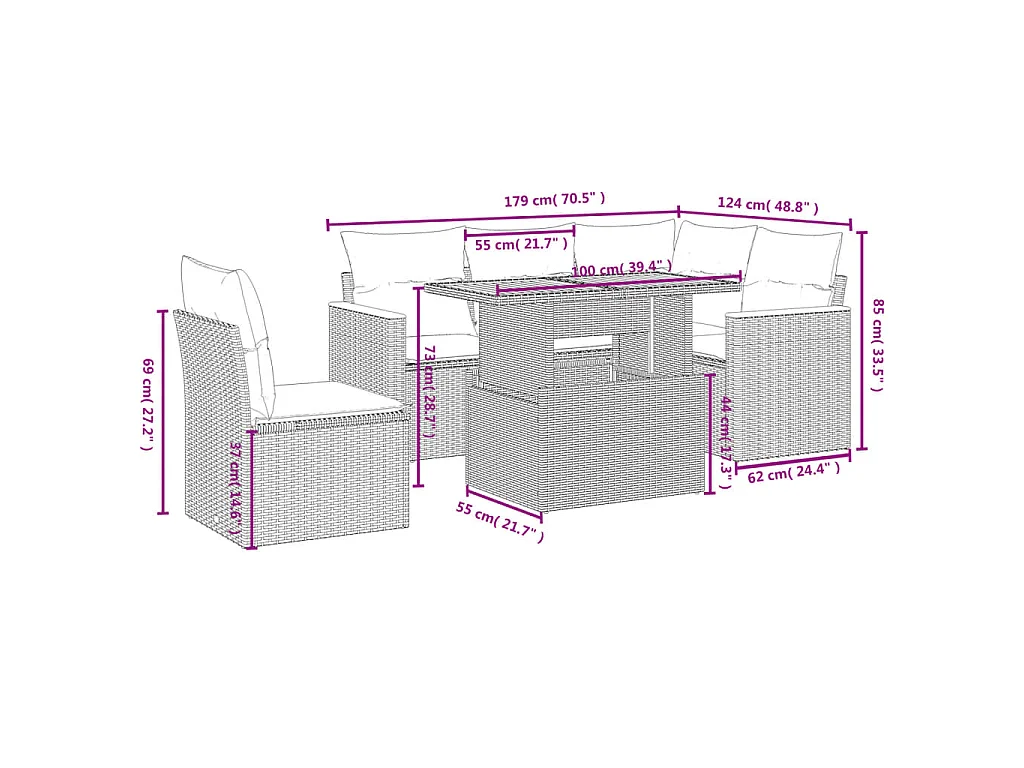 Set Divano da Giardino 6 pz con Cuscini Beige in Polyrattan