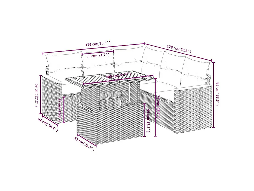 Set Divano da Giardino 6 pz con Cuscini Beige in Polyrattan