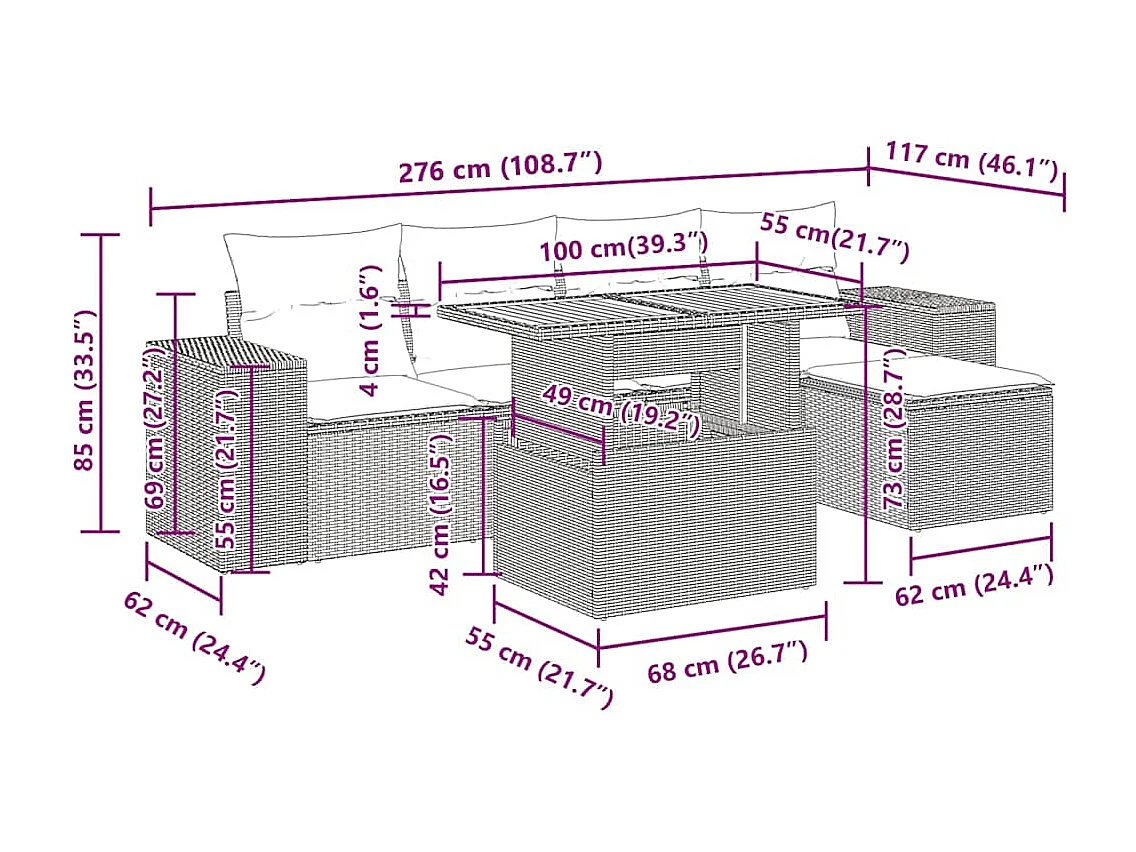 Set Divano da Giardino 6 pz con Cuscini Grigio in Polyrattan