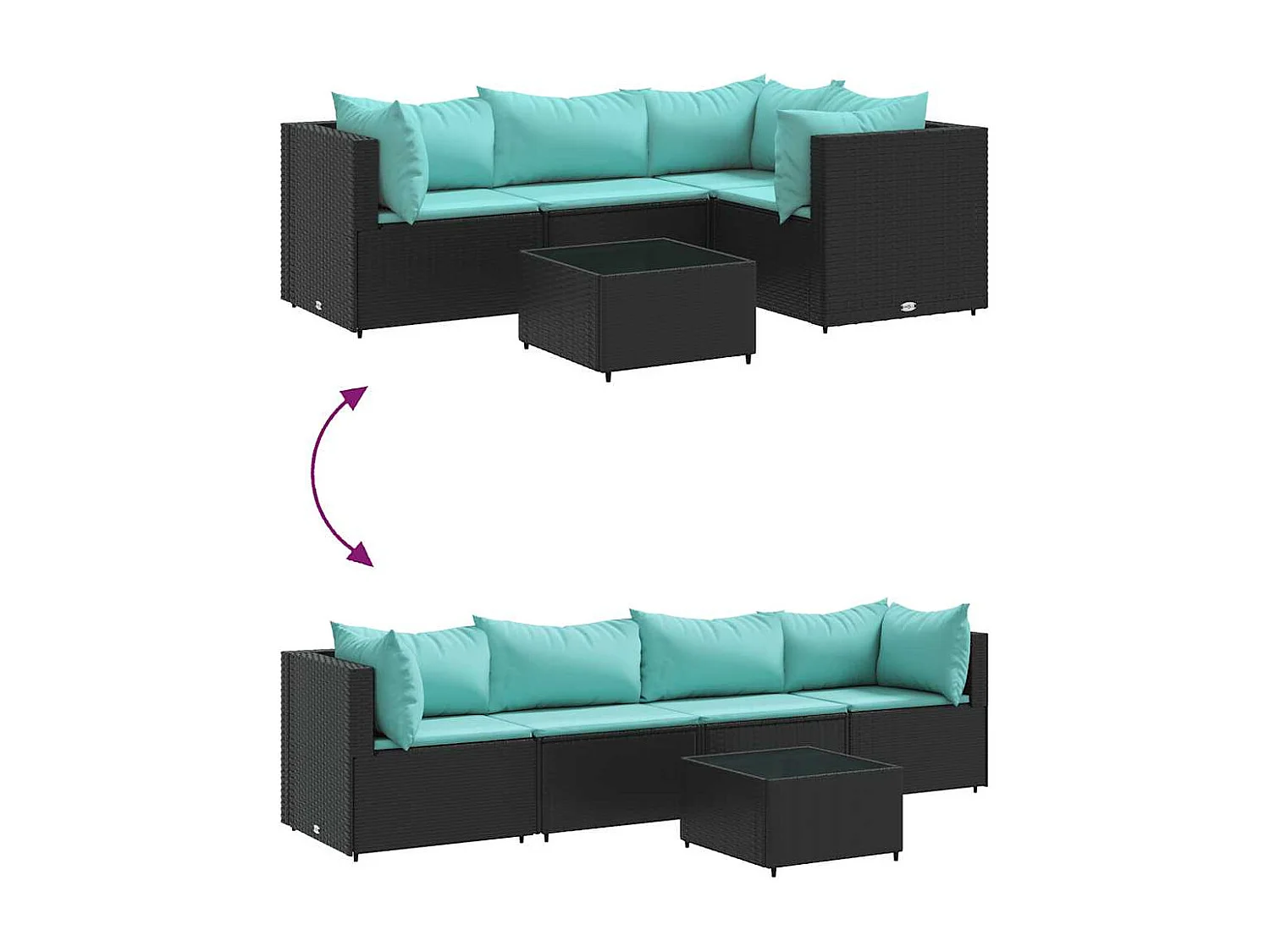 5 pcs conjunto lounge de jardim c/ almofadões vime PE preto