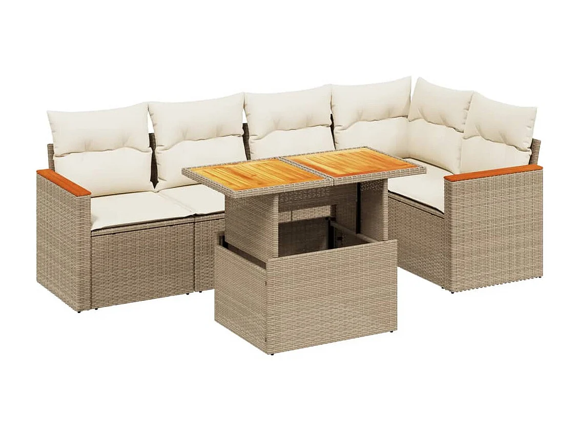 Salon de jardin avec coussins 6 pcs beige résine tressée