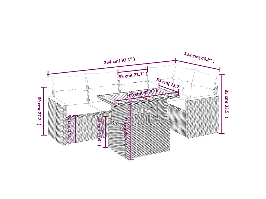 Set Divano da Giardino 6 pz con Cuscini Beige in Polyrattan