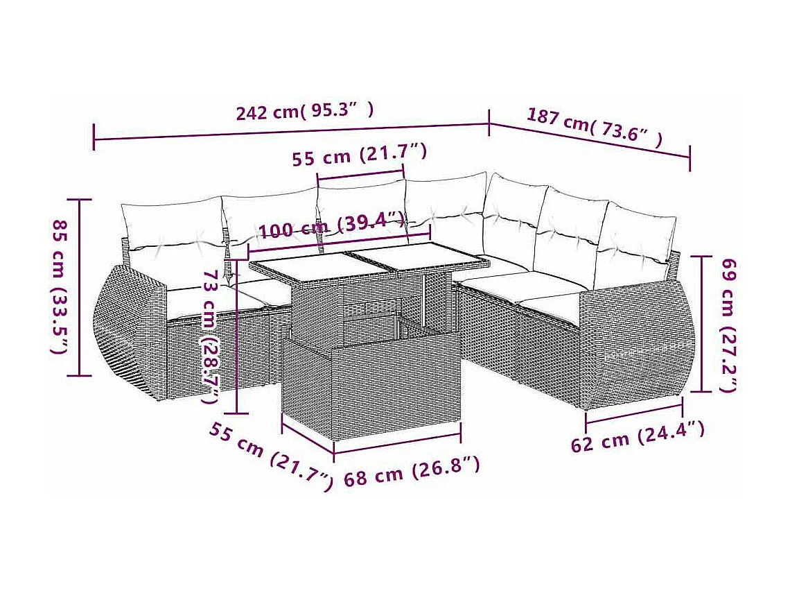 7-tlg. Garten-Sofagarnitur mit Kissen Beige Poly Rattan