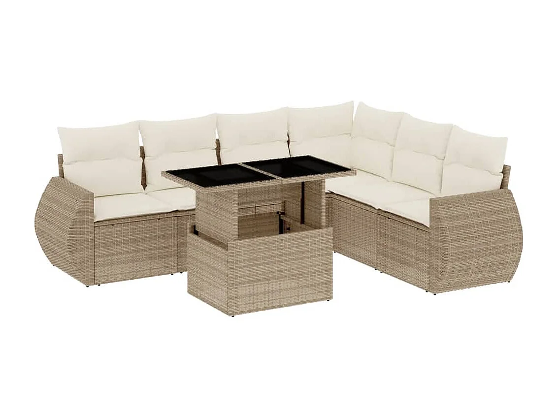 Salon de jardin avec coussins 7 pcs beige résine tressée
