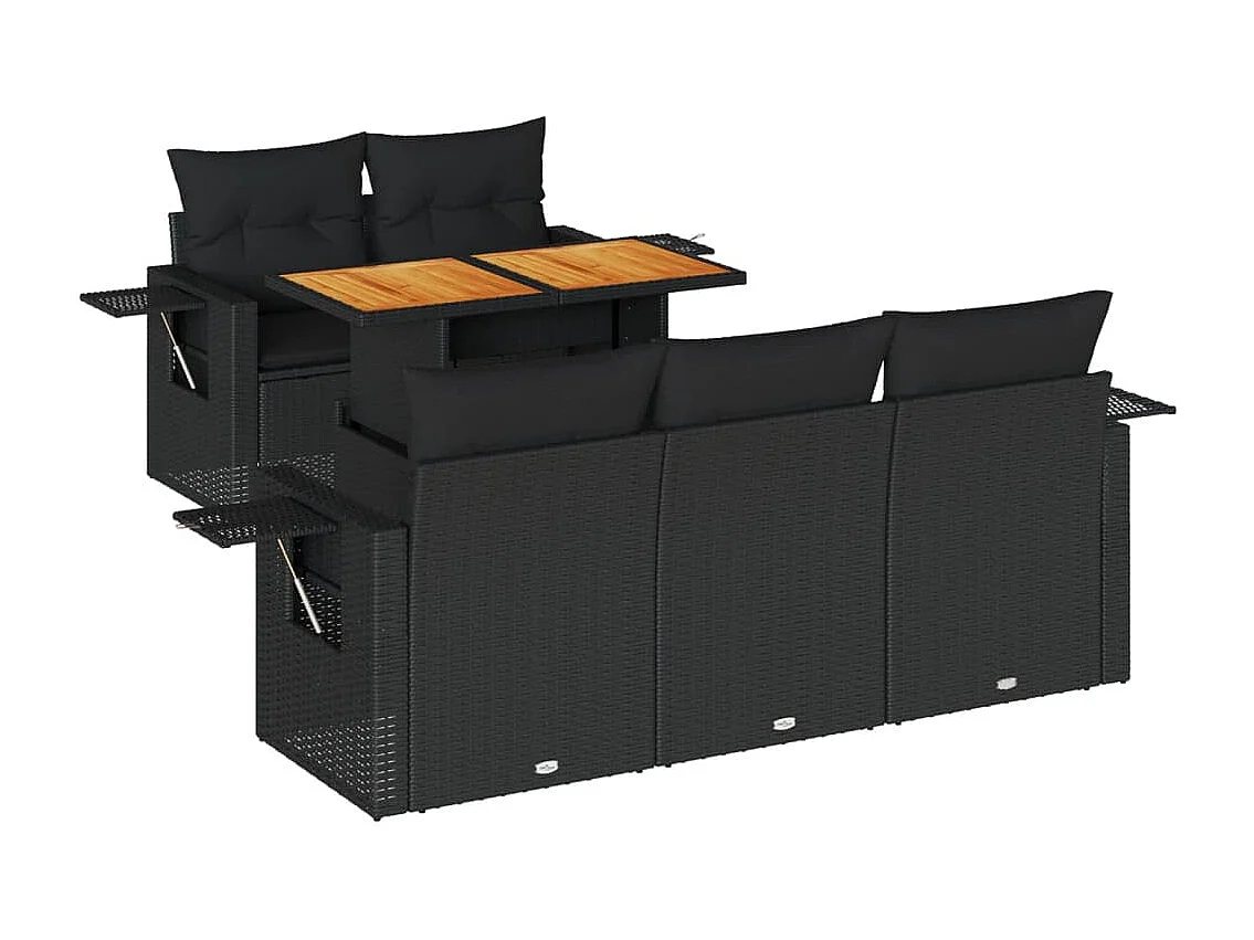 6-tlg. Garten-Sofagarnitur mit Kissen Schwarz Poly Rattan