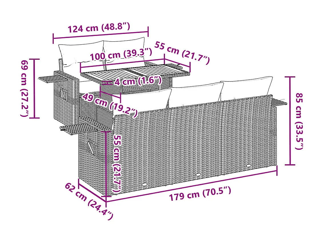 6-tlg. Garten-Sofagarnitur mit Kissen Schwarz Poly Rattan