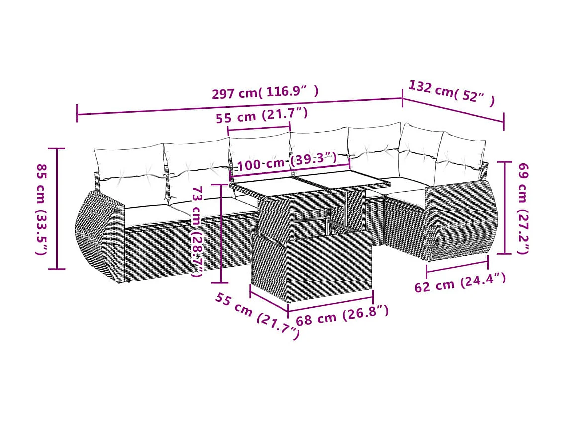 Set Divani da Giardino 7 pz con Cuscini Beige in Polyrattan