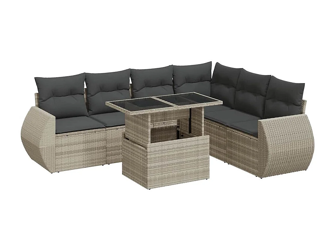 Salon de jardin avec coussins 7 pcs gris clair résine tressée