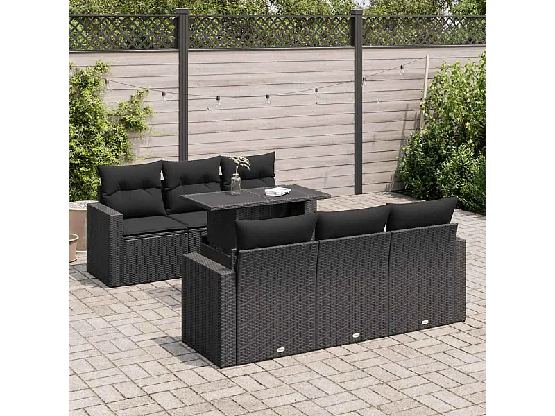 Set Divani da Giardino con Cuscini 7pz Nero Polyrattan