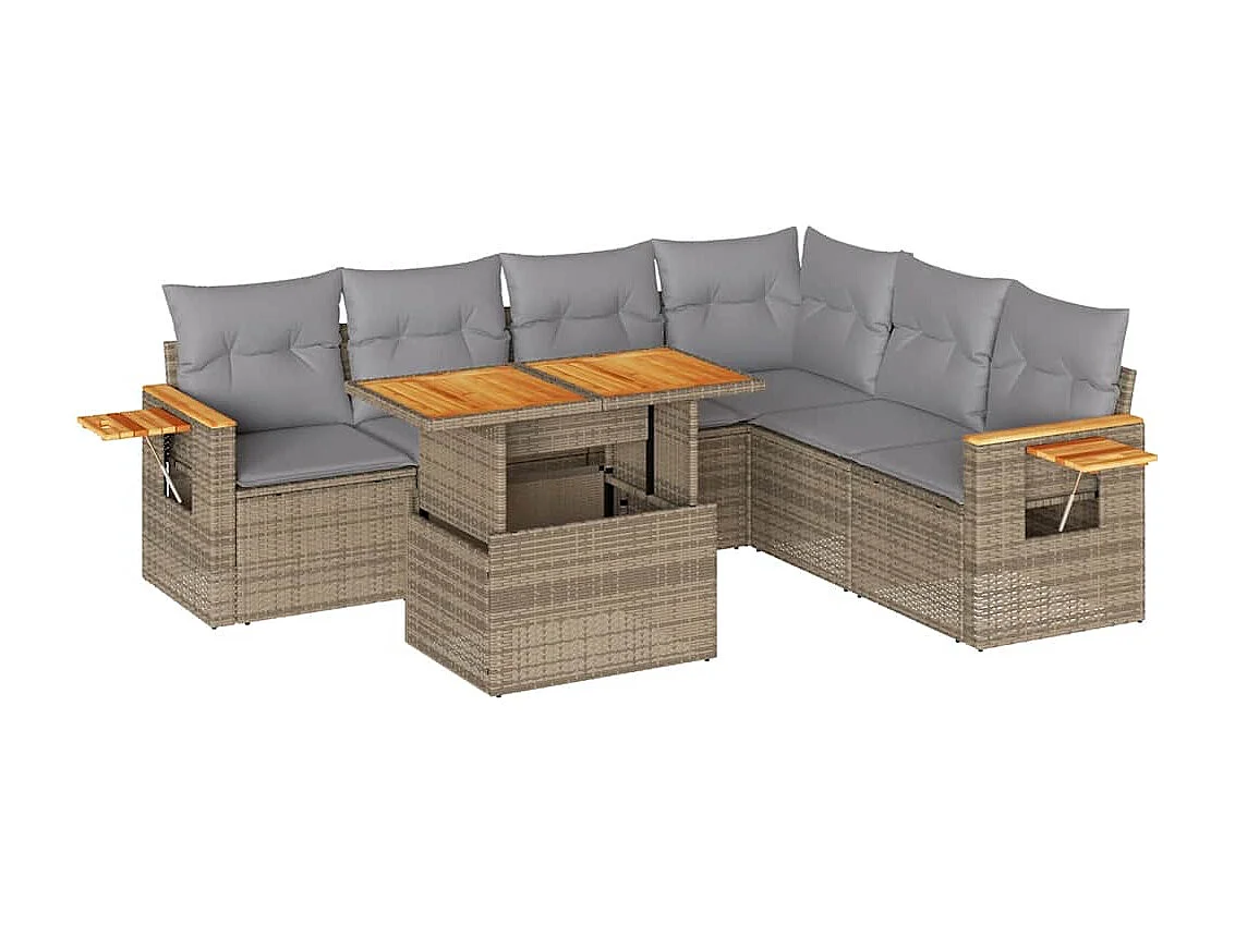 Salon de jardin avec coussins 7 pcs beige résine tressée acacia