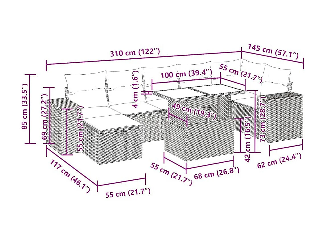 5-tlg. Garten-Sofagarnitur mit Kissen Beige Poly Rattan