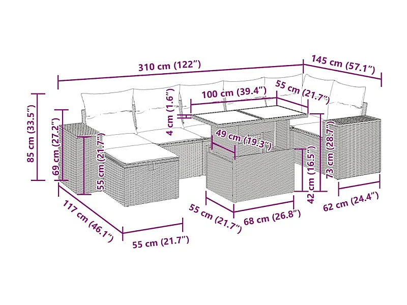 5-tlg. Garten-Sofagarnitur mit Kissen Beige Poly Rattan