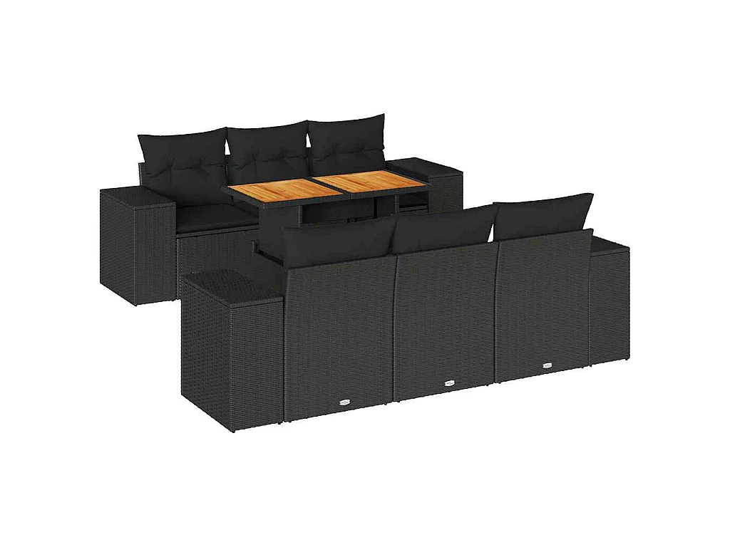Set de sofás de jardín 7 pzas con cojines ratán sintético negro