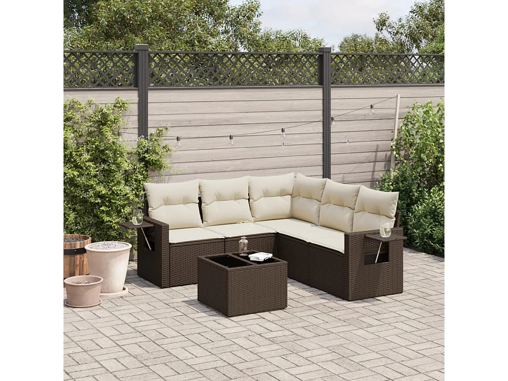 Salon de jardin avec coussins 6 pcs marron résine tressée