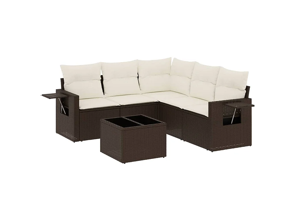 6-delige Loungeset met kussens poly rattan bruin