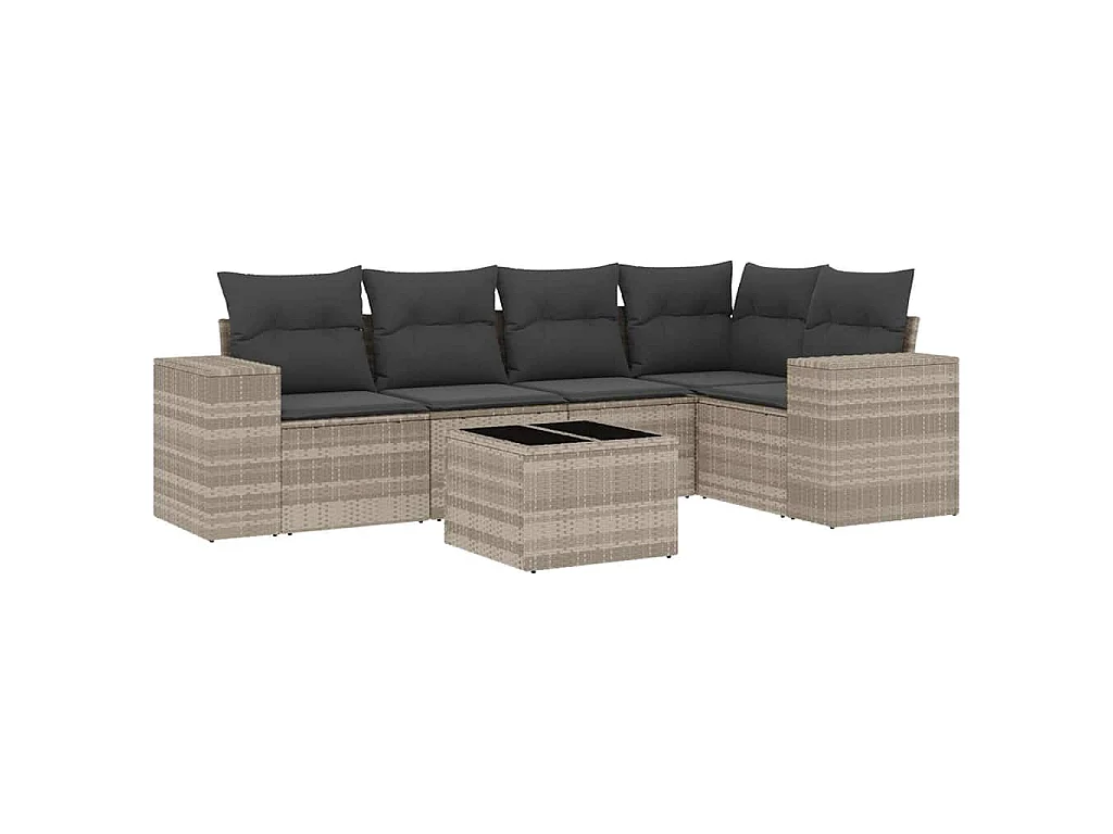 6-delige Loungeset met kussens poly rattan lichtgrijs