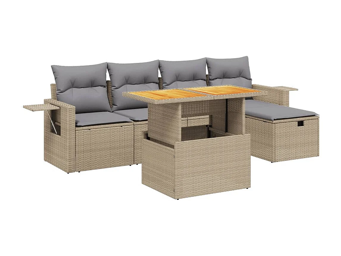 Salon de jardin avec coussins 6 pcs beige résine tressée
