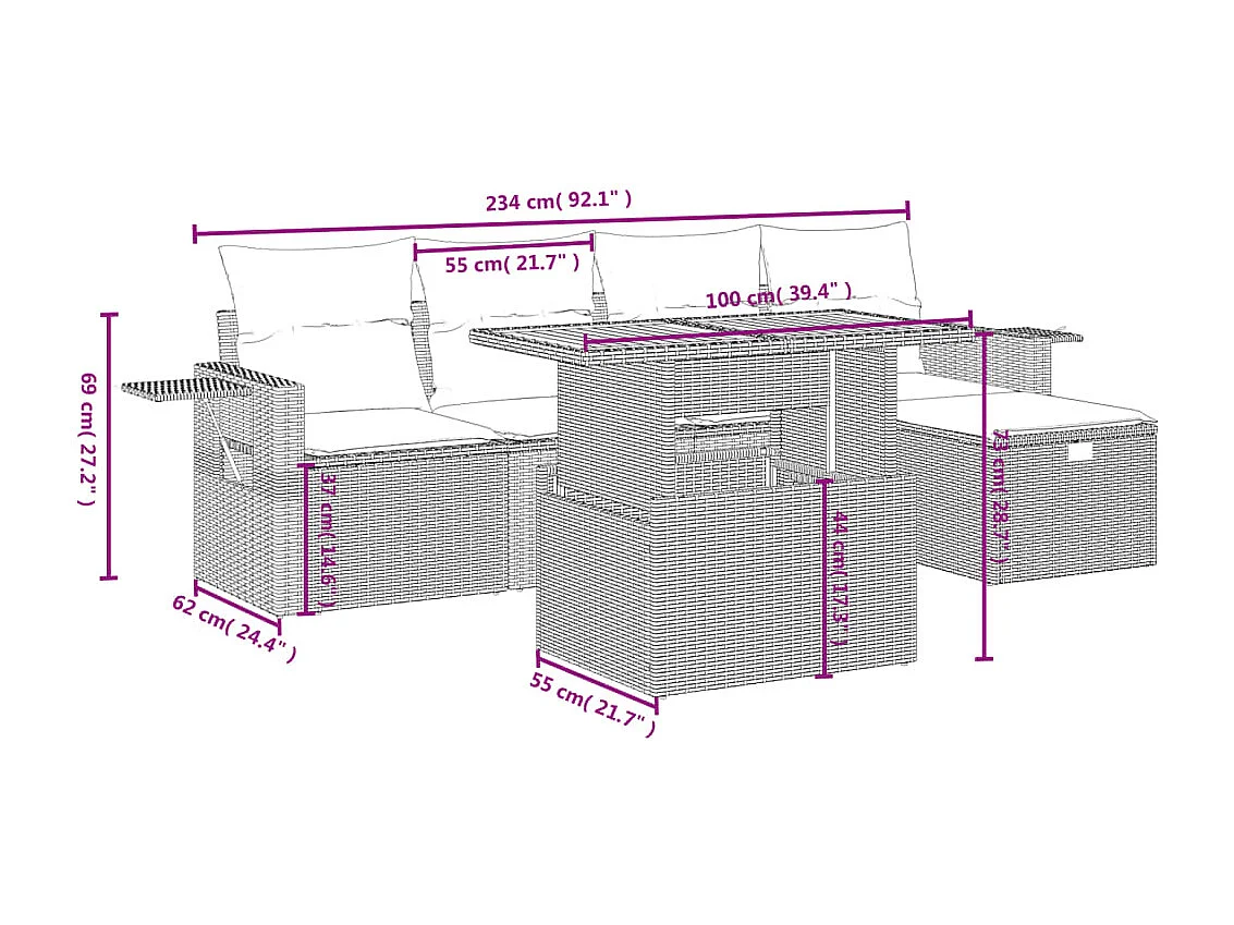 Salon de jardin avec coussins 6 pcs beige résine tressée