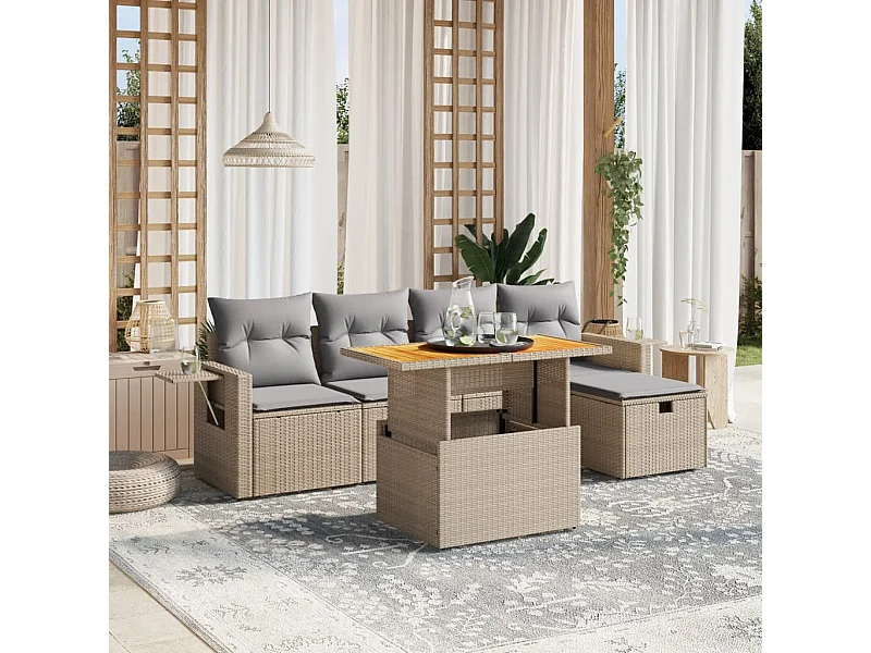 Salon de jardin avec coussins 6 pcs beige résine tressée