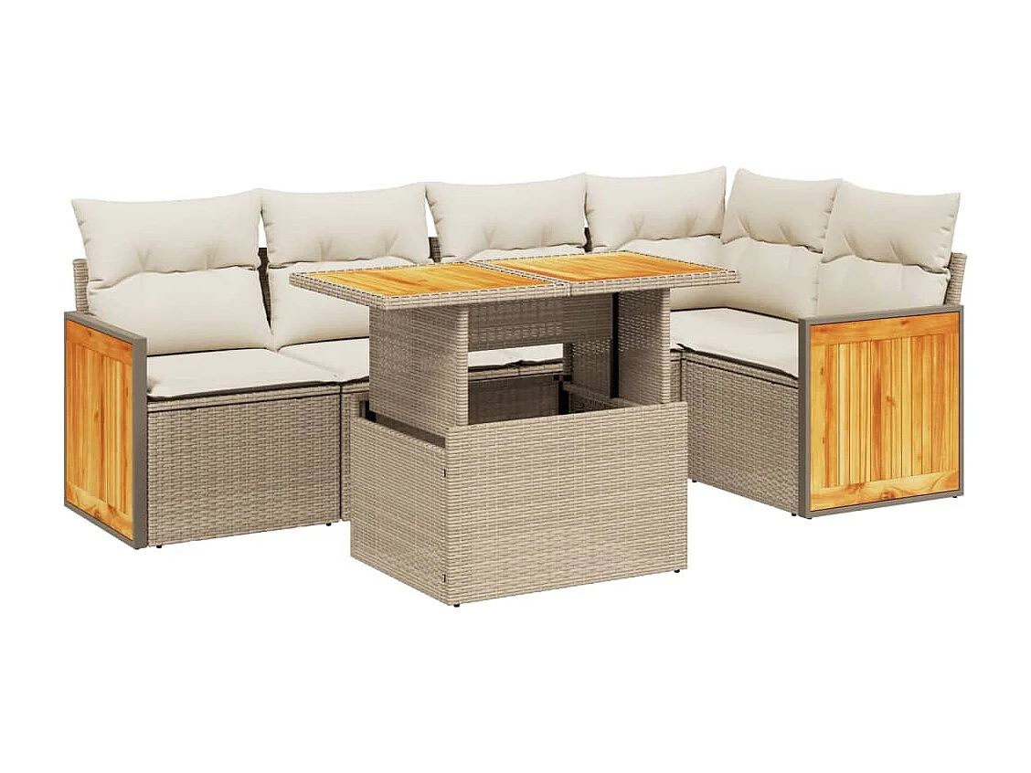 Salon de jardin avec coussins 6 pcs beige résine tressée