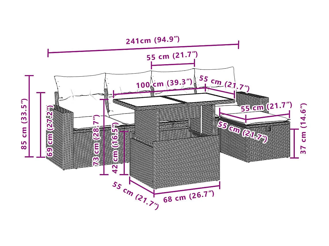 6-tlg. Garten-Sofagarnitur mit Kissen Beige Poly Rattan