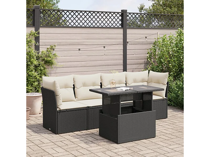 Set Divani da Giardino 5 pz con Cuscini in Polyrattan Nero