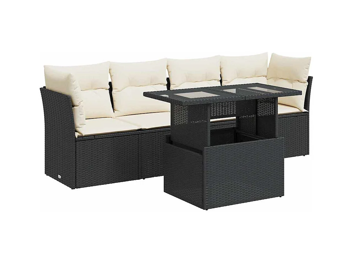5-tlg. Garten-Sofagarnitur mit Kissen Schwarz Poly Rattan