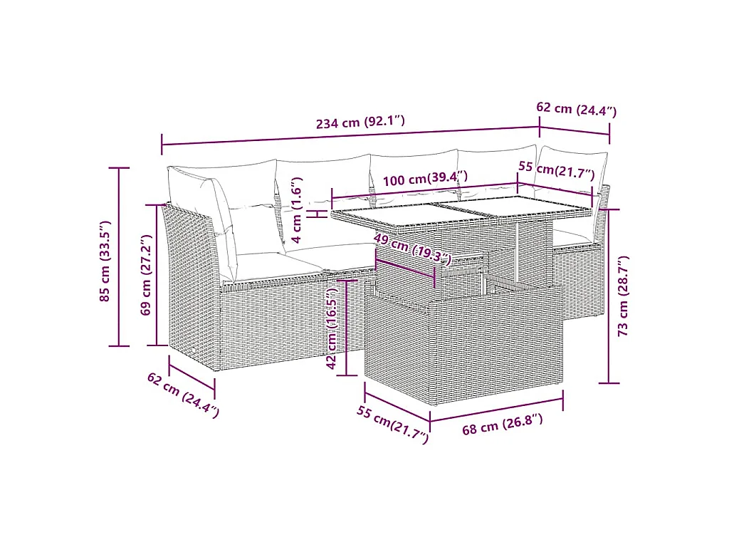 5-tlg. Garten-Sofagarnitur mit Kissen Schwarz Poly Rattan