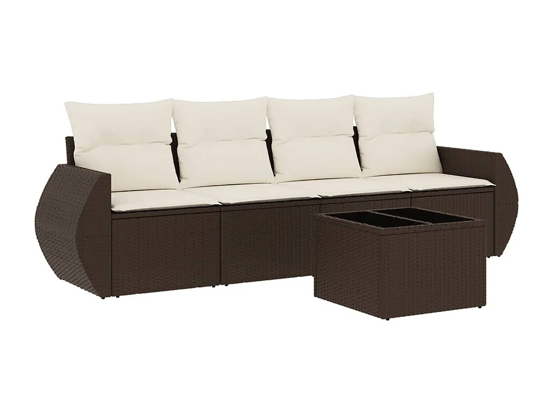 Set comedor de jardín 5 piezas y cojines ratán sintético marrón