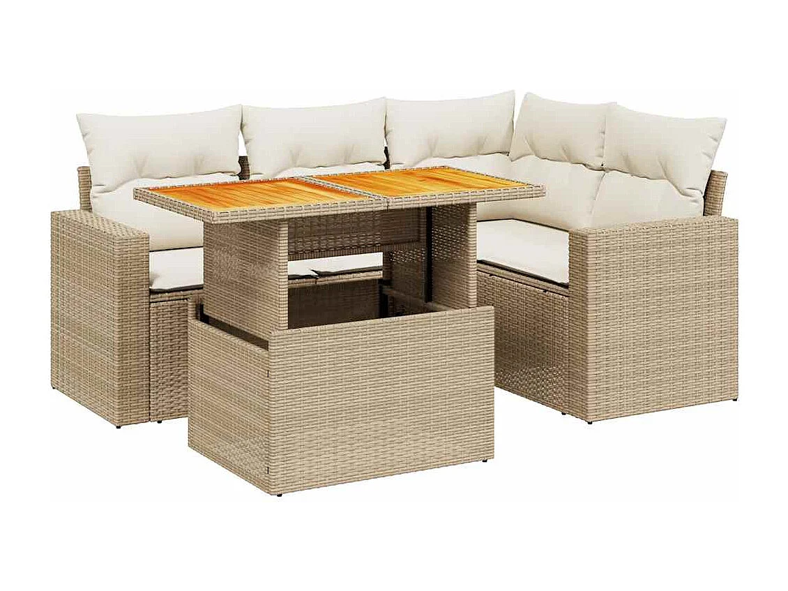 Salon de jardin avec coussins 5 pcs beige résine tressée