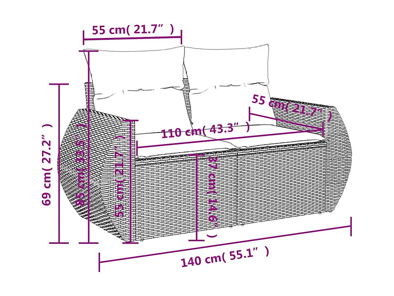6-tlg. Garten-Sofagarnitur mit Kissen Hellgrau Poly Rattan