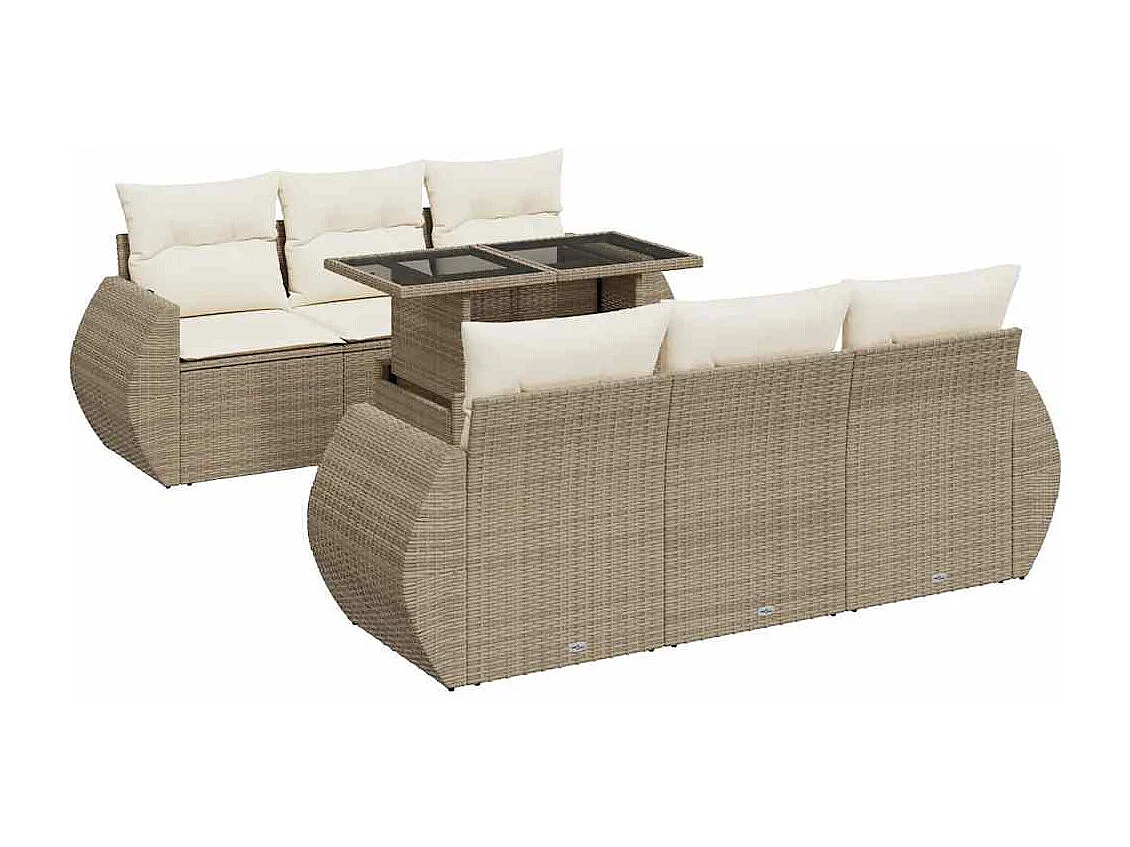 7-tlg. Garten-Sofagarnitur mit Kissen Beige Poly Rattan