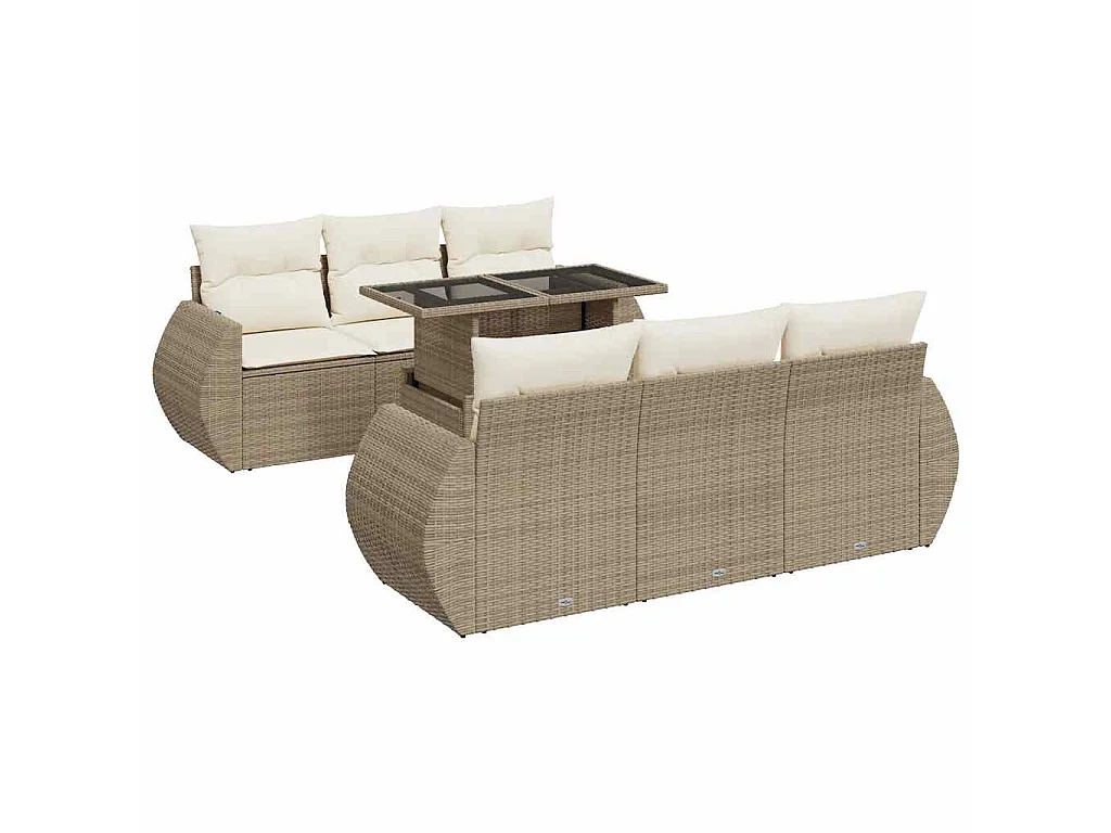 Salon de jardin avec coussins 7 pcs beige résine tressée