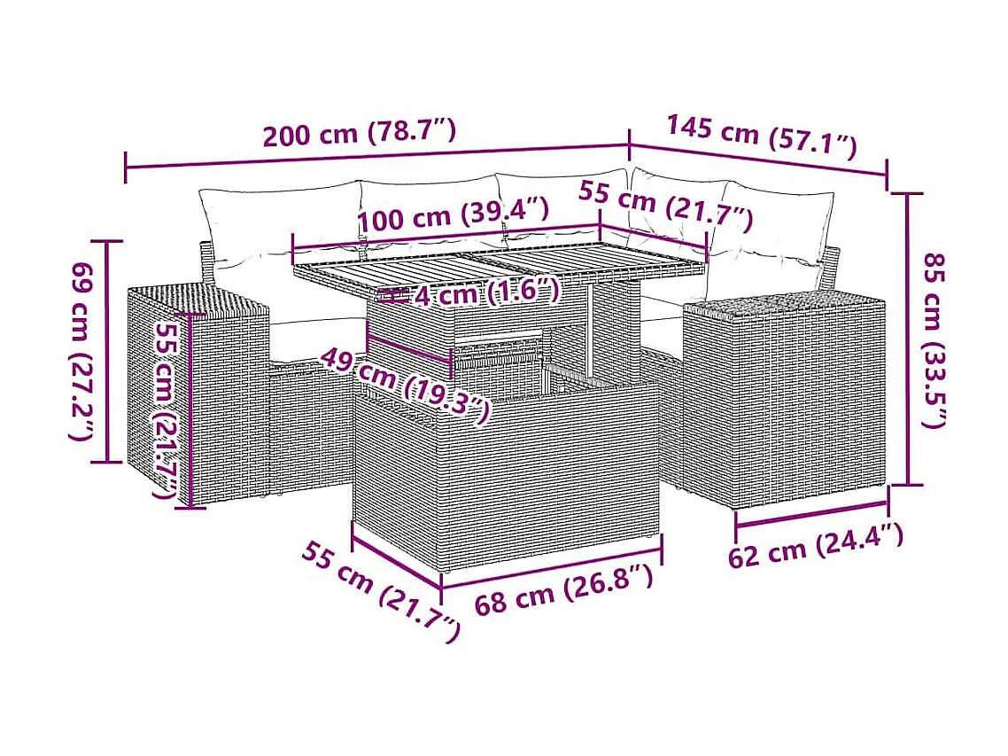 Salon de jardin avec coussins 5 pcs beige résine tressée