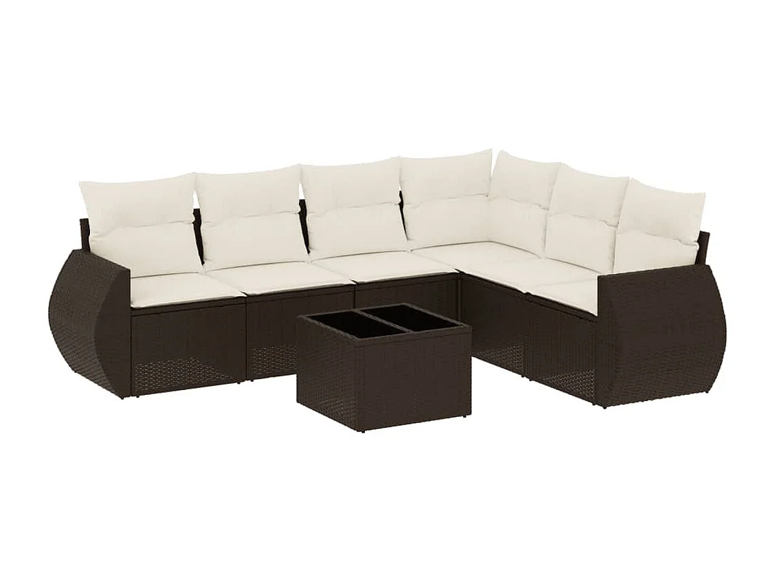 7-tlg. Garten-Sofagarnitur mit Kissen Braun Poly Rattan