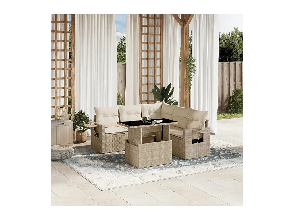 Salon de jardin avec coussins 6 pcs beige résine tressée