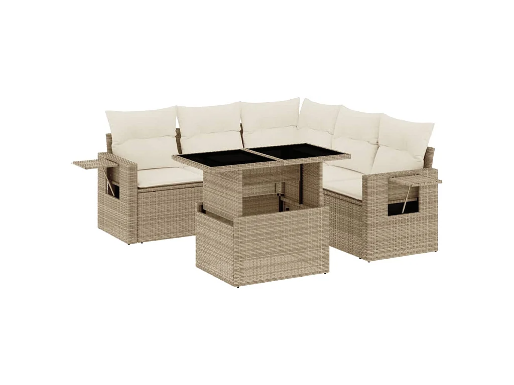 Set Divano da Giardino 6 pz con Cuscini Beige in Polyrattan