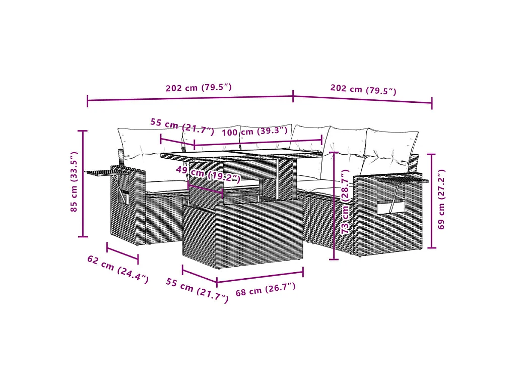 Set Divano da Giardino 6 pz con Cuscini Beige in Polyrattan