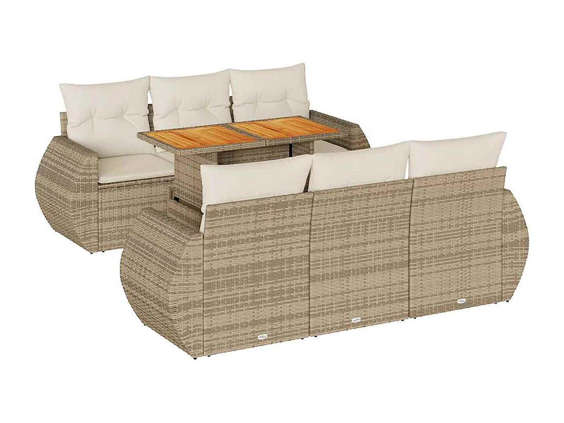 Salon de jardin avec coussins 7 pcs beige résine tressée
