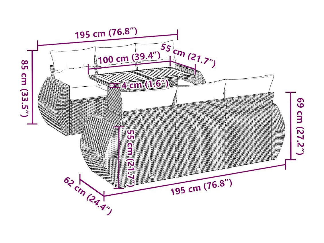 Salon de jardin avec coussins 7 pcs beige résine tressée