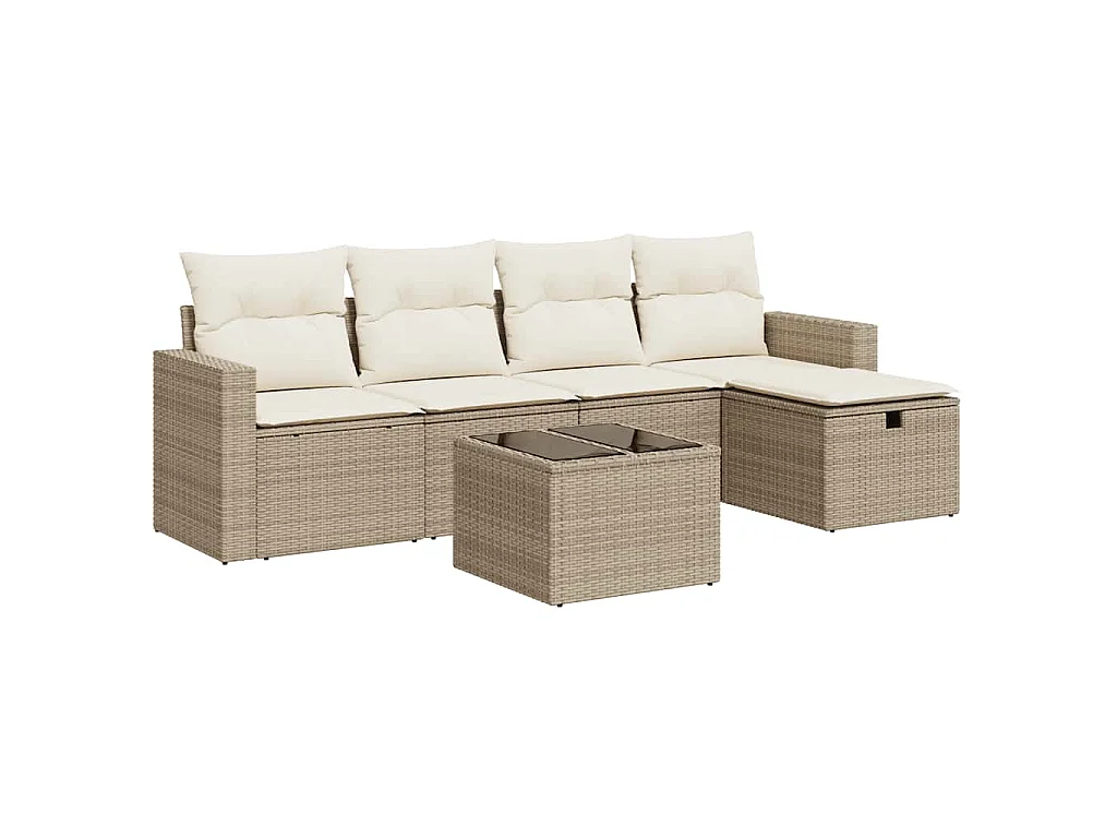6-tlg. Garten-Sofagarnitur mit Kissen Beige Poly Rattan