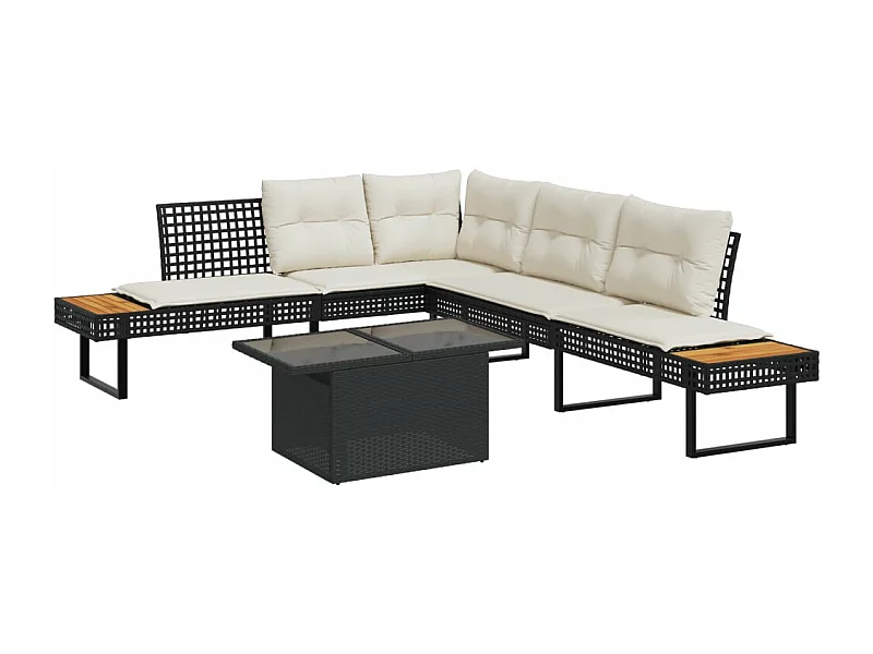 Set Divani da Giardino 2 pz con Cuscini Nero Polyrattan e Vetro