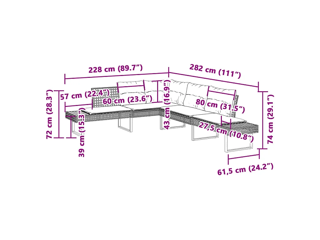 2-delige Loungeset met kussens poly rattan en glas zwart